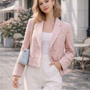 7 For All Mankind Pink Plaid Blazer